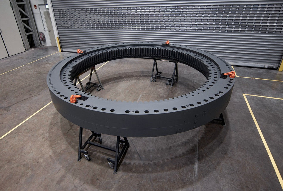 Brand new aftermarket slewing bearing for a Liebherr excavator.