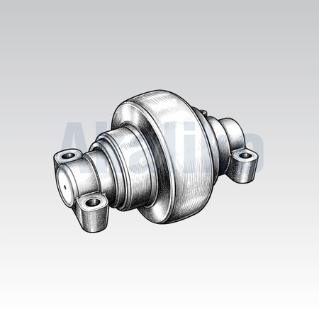 Akaliko placeholder image for a track roller showing an artistically drawn barrel-shaped roller on a grey background with Akaliko watermark in blue.