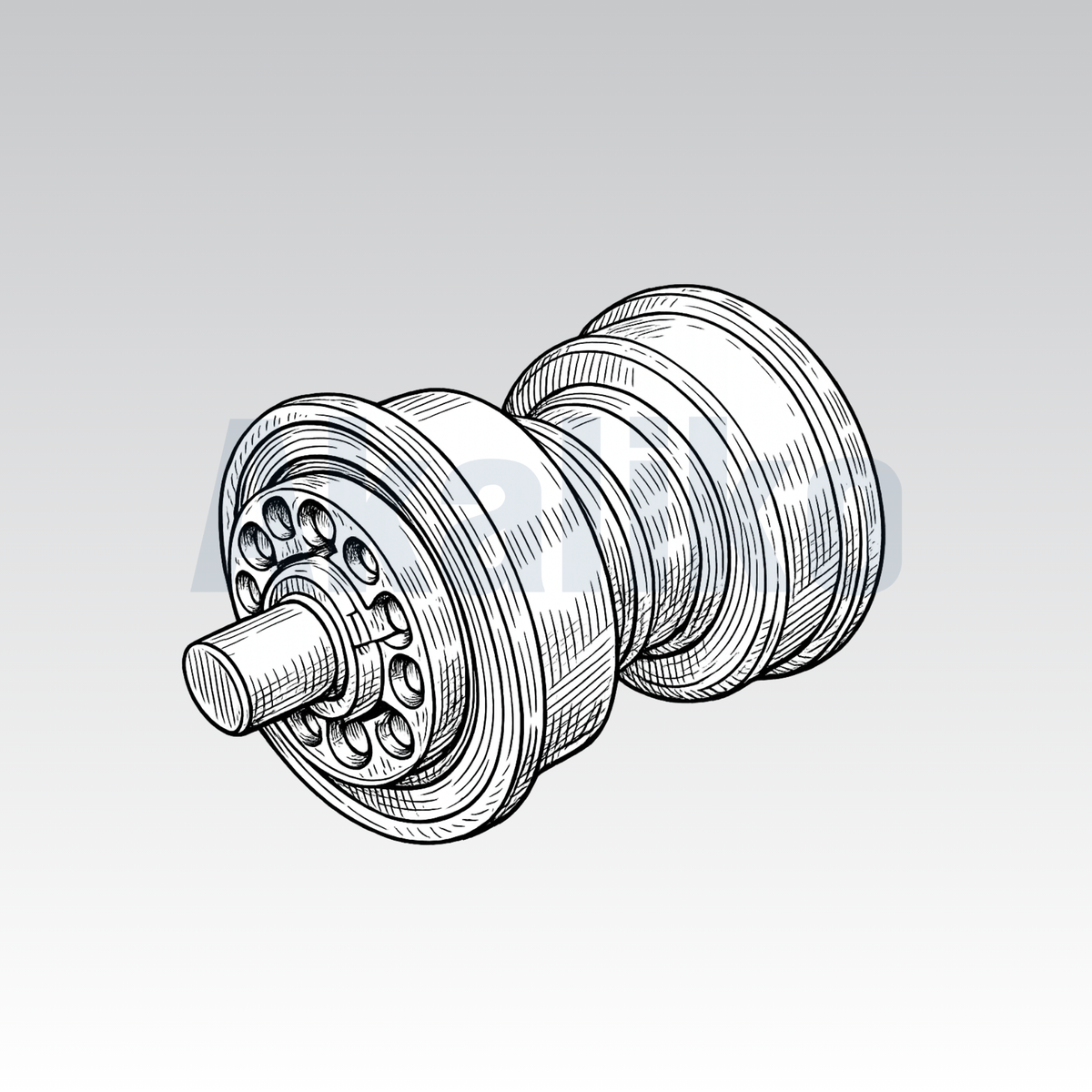 Akaliko placeholder image for a carrier roller showing an artistically drawn carrier roller on a grey background with Akaliko watermark in blue.