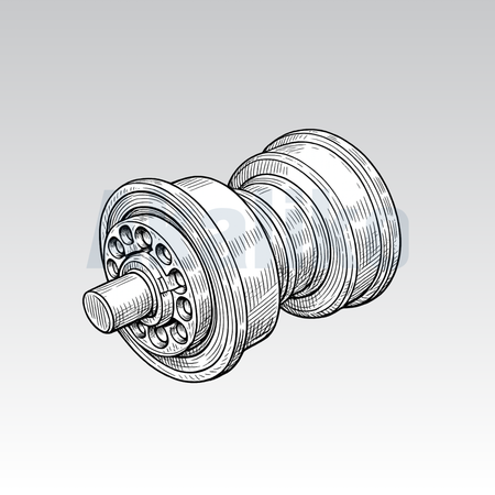Akaliko placeholder image for a carrier roller showing an artistically drawn carrier roller on a grey background with Akaliko watermark in blue.
