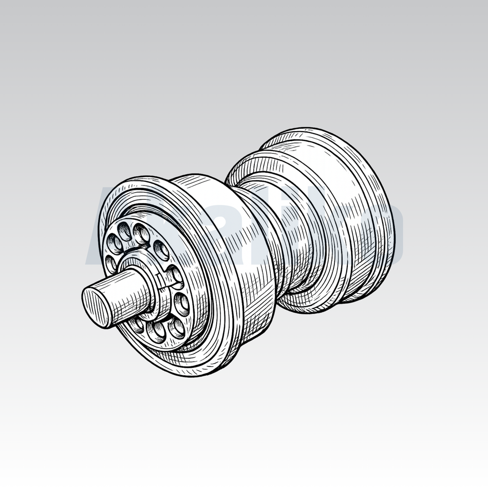 Akaliko placeholder image for a carrier roller showing an artistically drawn carrier roller on a grey background with Akaliko watermark in blue.