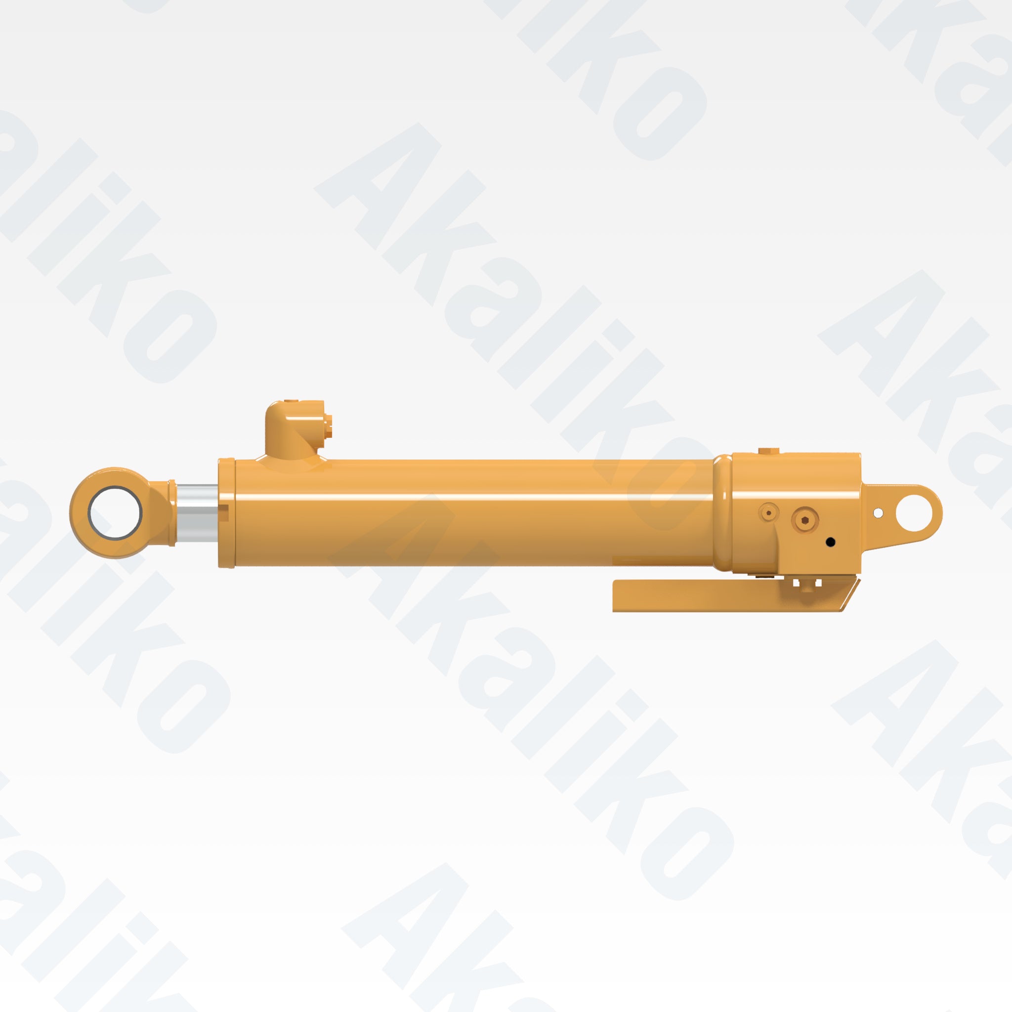 Side view of replacement steering hydraulic cylinder for Caterpillar 16M motor grader, OEM part number 267-3863