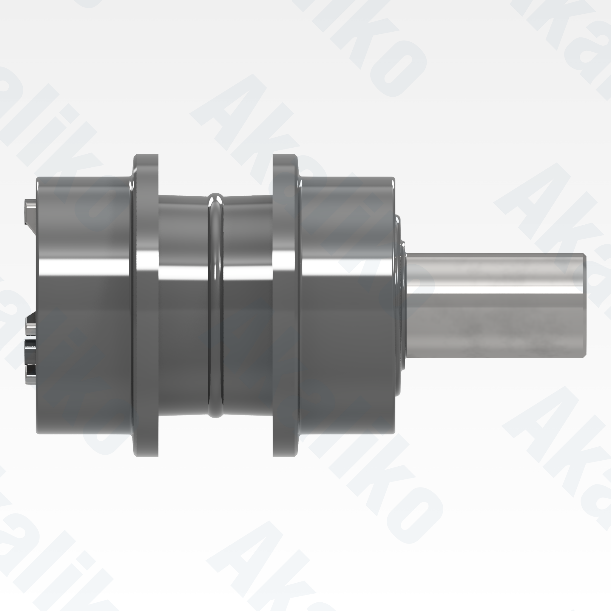 Side view of replacement/aftermarket brand new carrier roller for Caterpillar 374 excavator.