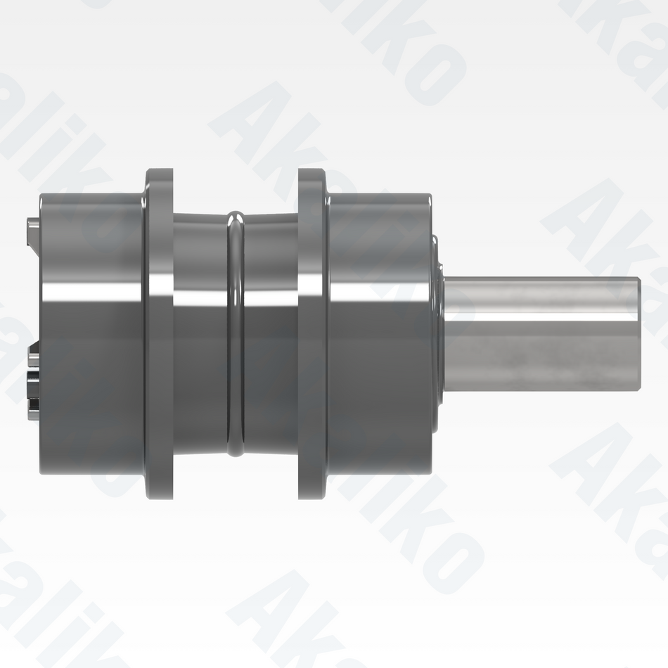 Side view of replacement/aftermarket brand new carrier roller for Caterpillar 390D/390F excavator.