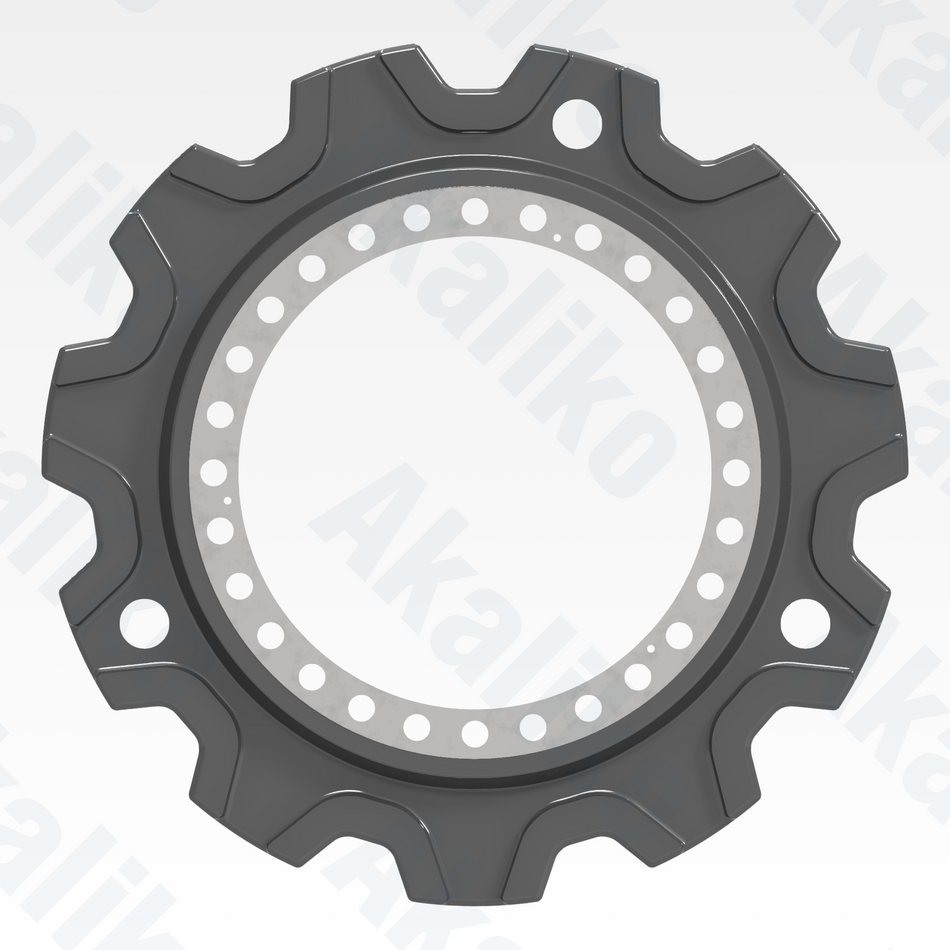Side view of replacement/aftermarket brand new sprocket for Caterpillar 6015/6015B excavator.