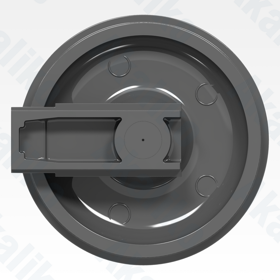 Side view of replacement/aftermarket brand new idler for Caterpillar 6020/6020B excavator.