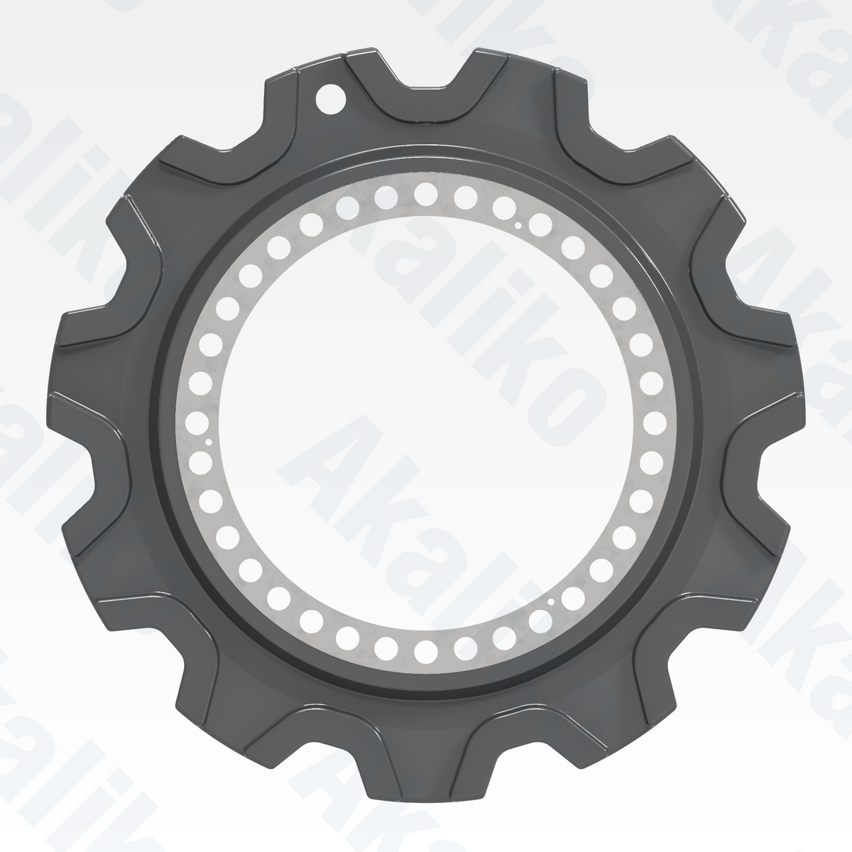 Side view of replacement/aftermarket brand new sprocket for Caterpillar 6020/6020B excavator.