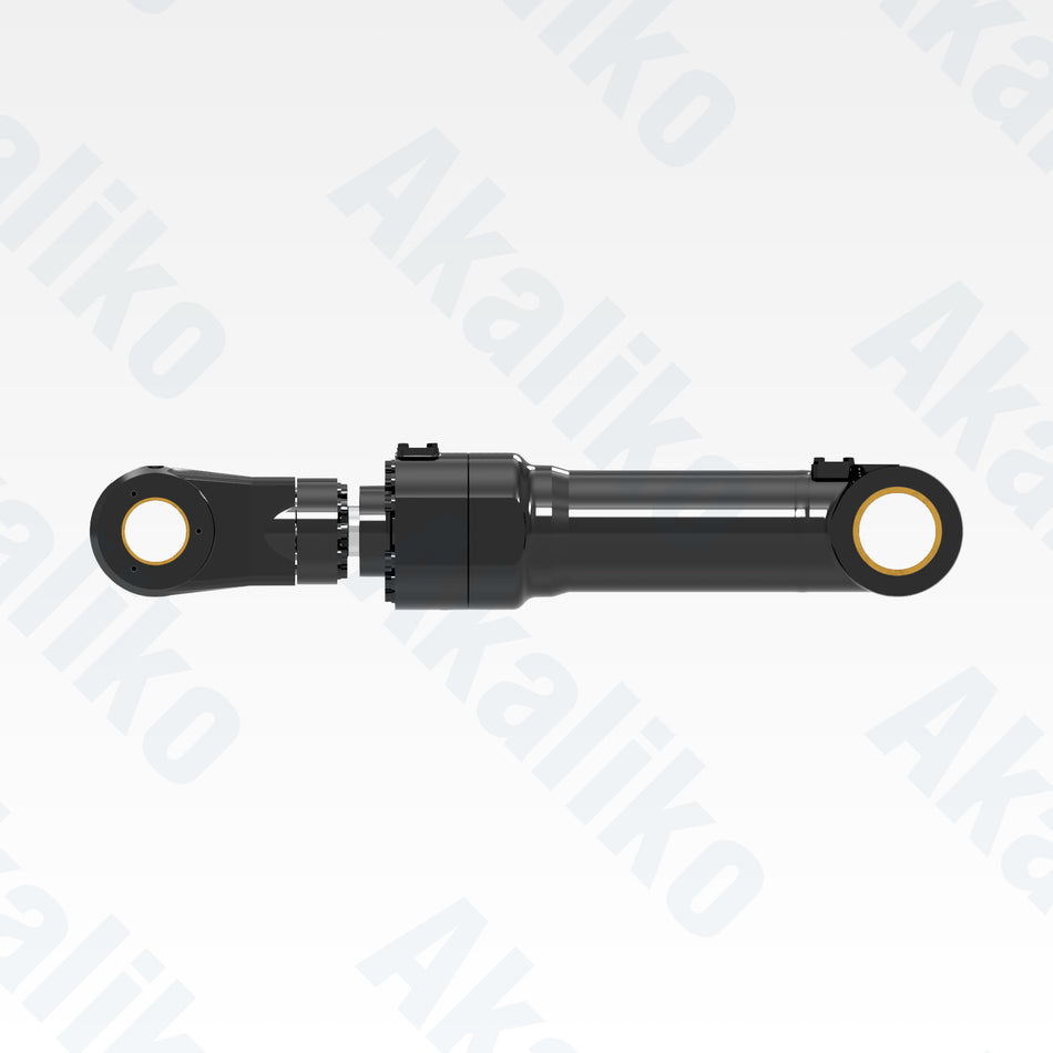 Side view of replacement clam hydraulic cylinder for Caterpillar 6030 FS excavator, OEM part number 455-9942