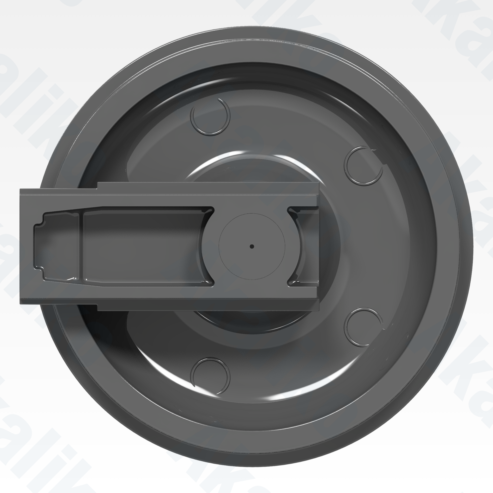 Side view of replacement/aftermarket brand new idler for Caterpillar 6030/6030 FS excavator.