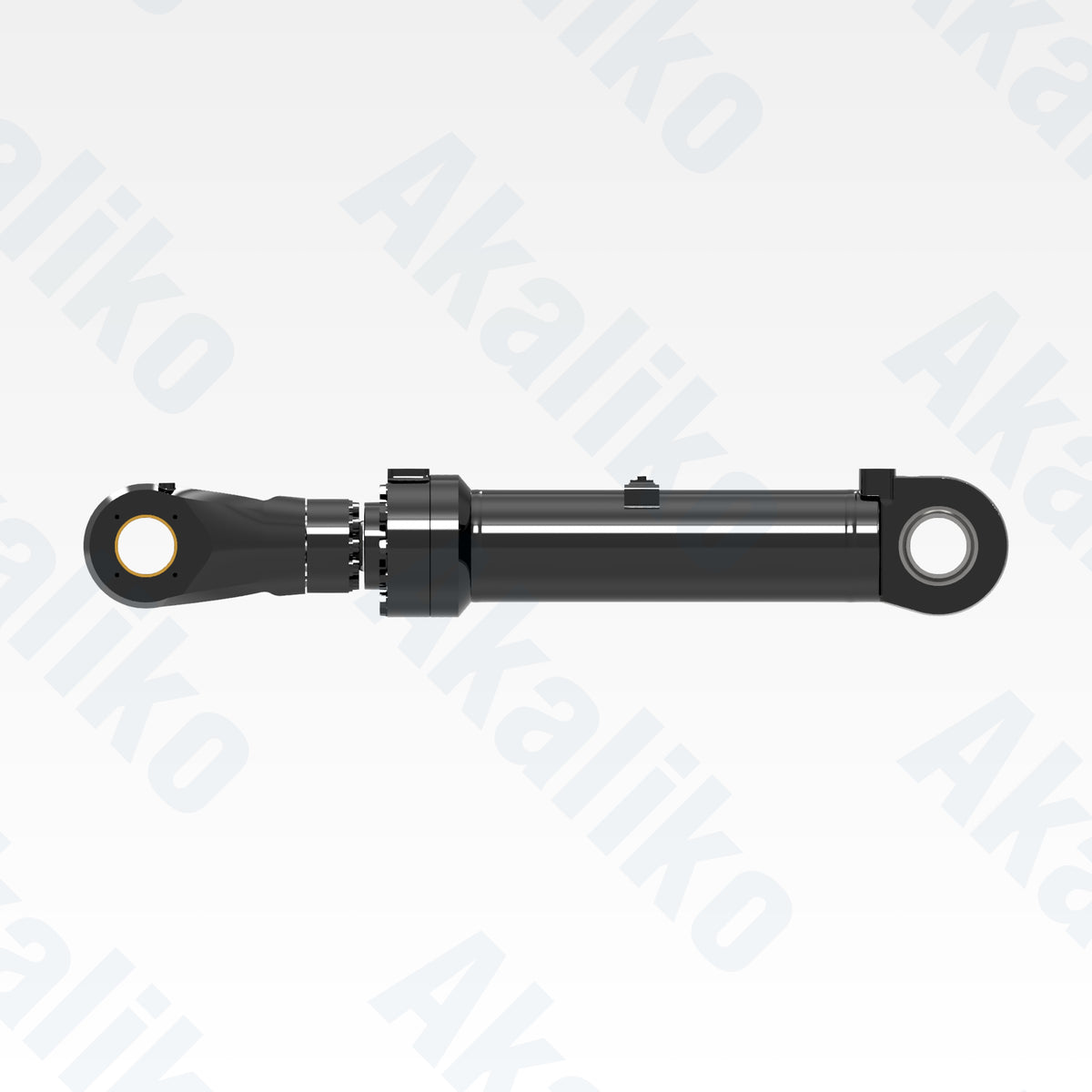 Side view of replacement clam hydraulic cylinder for Caterpillar 6040 FS excavator, OEM part number 467-1599