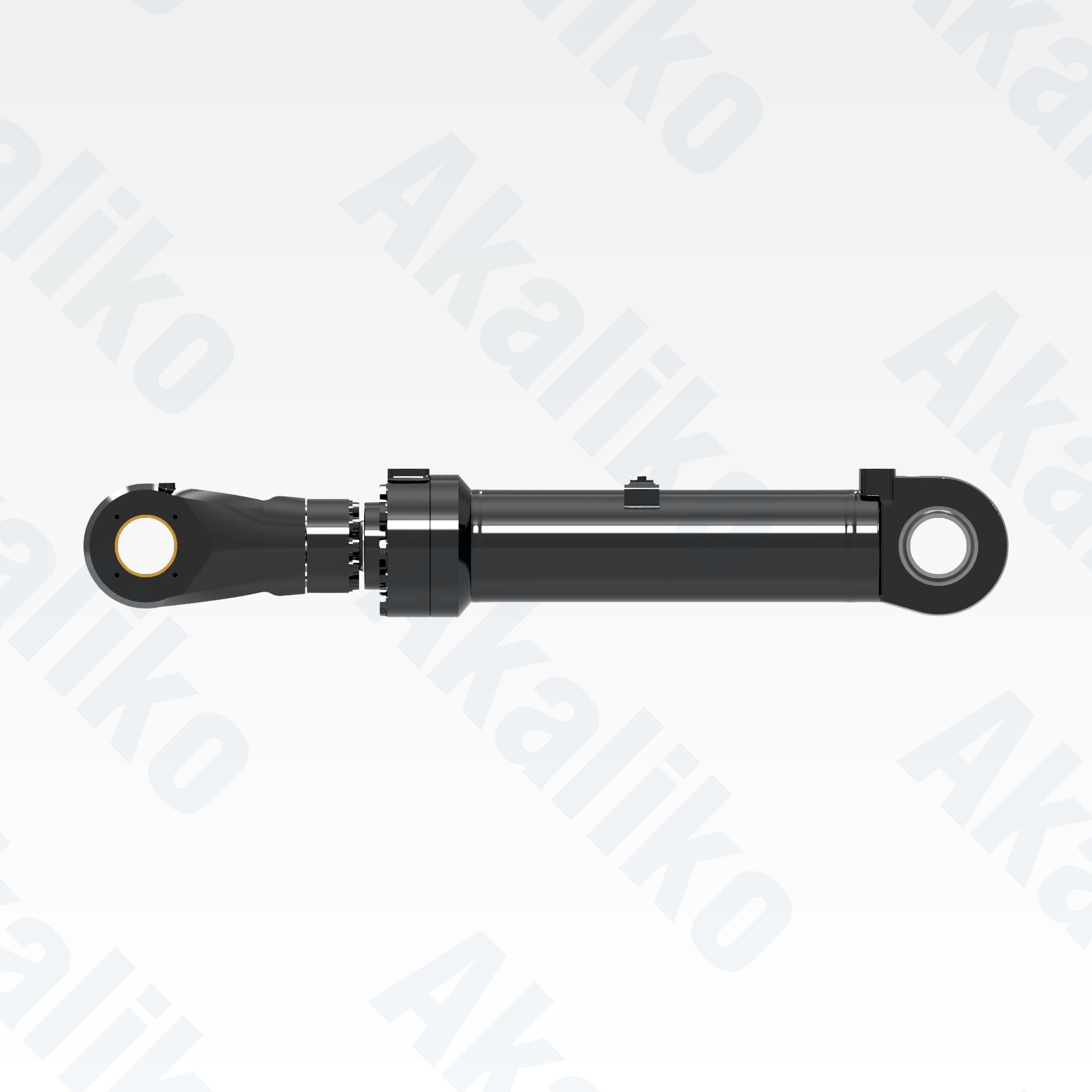 Side view of replacement clam hydraulic cylinder for Caterpillar 6040 FS excavator, OEM part number 467-1599