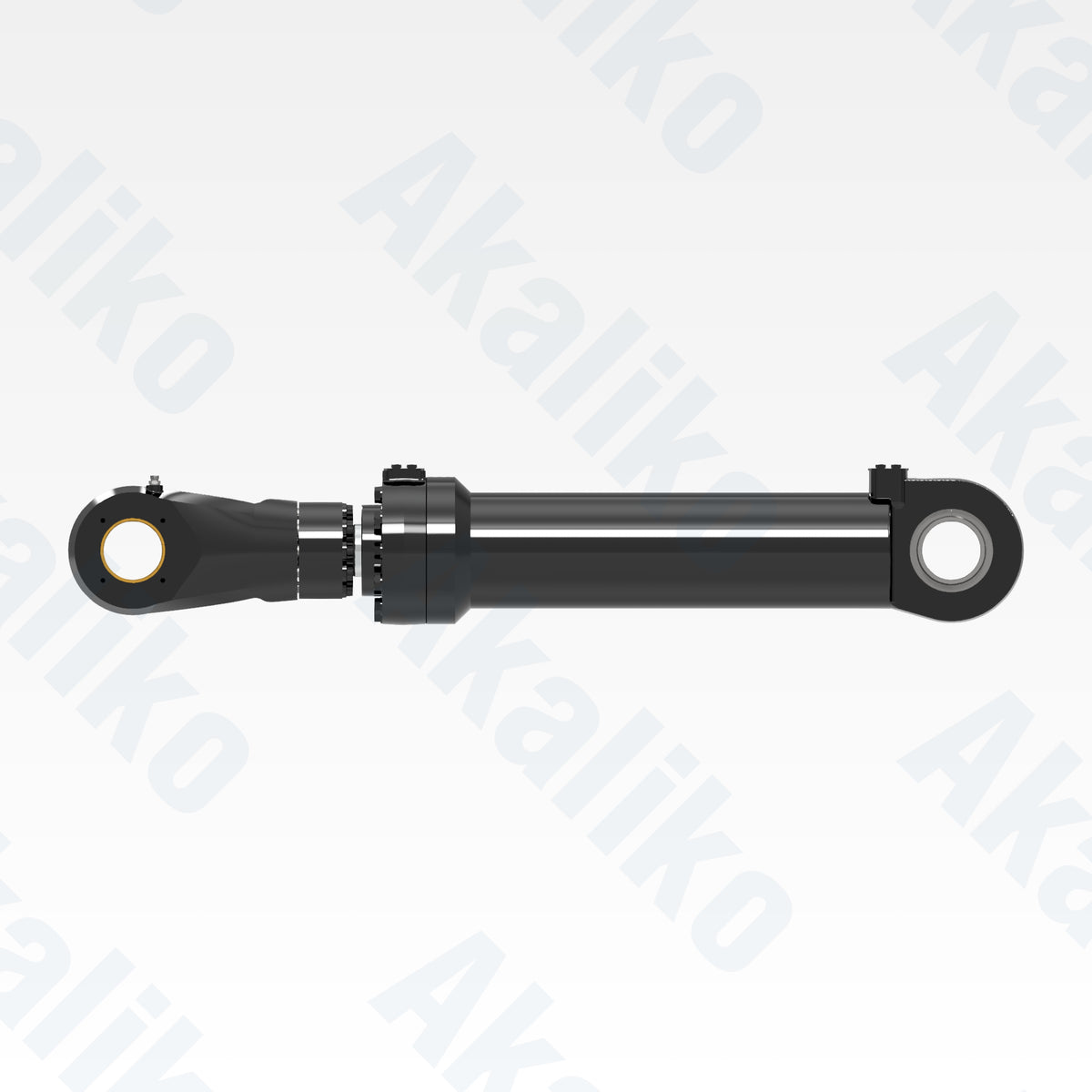 Side view of replacement clam hydraulic cylinder for Caterpillar 6040 FS excavator, OEM part number 503-9755