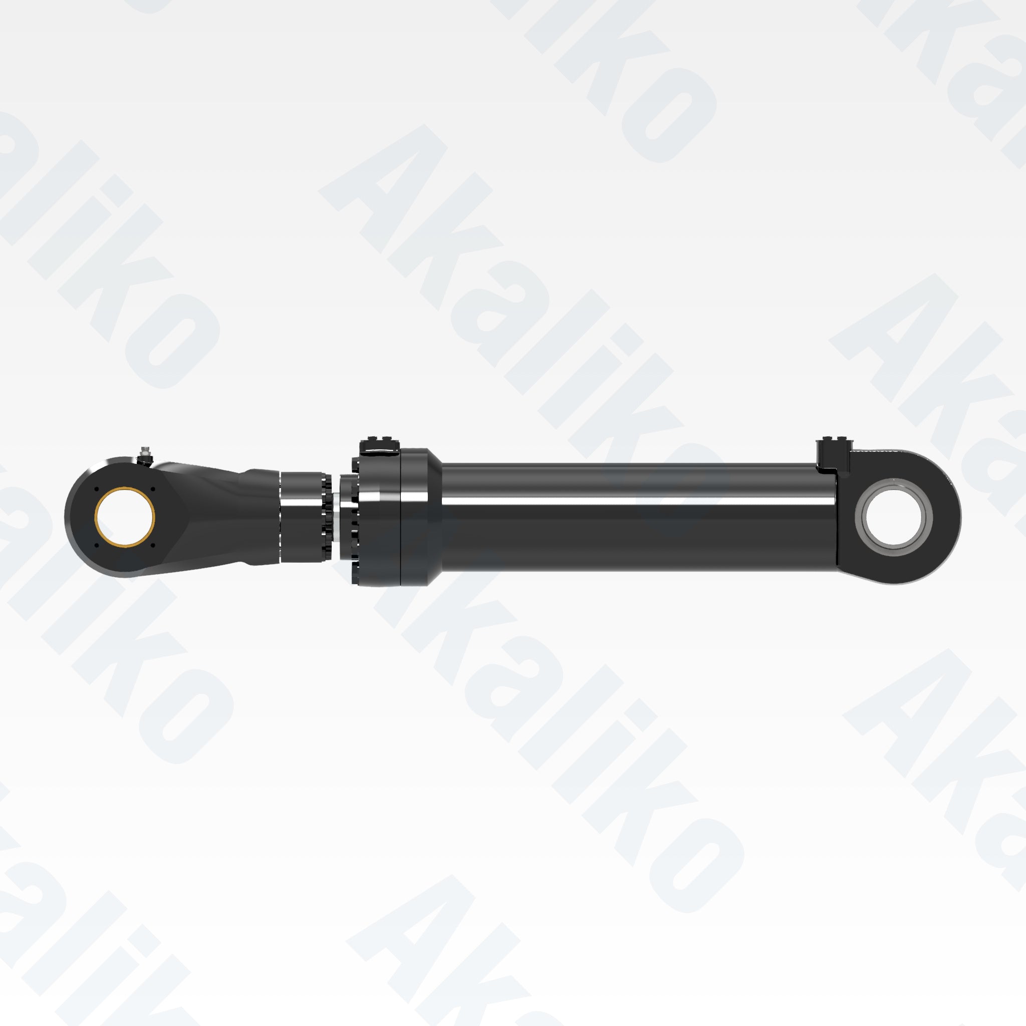 Side view of replacement clam hydraulic cylinder for Caterpillar 6040 FS excavator, OEM part number 503-9755