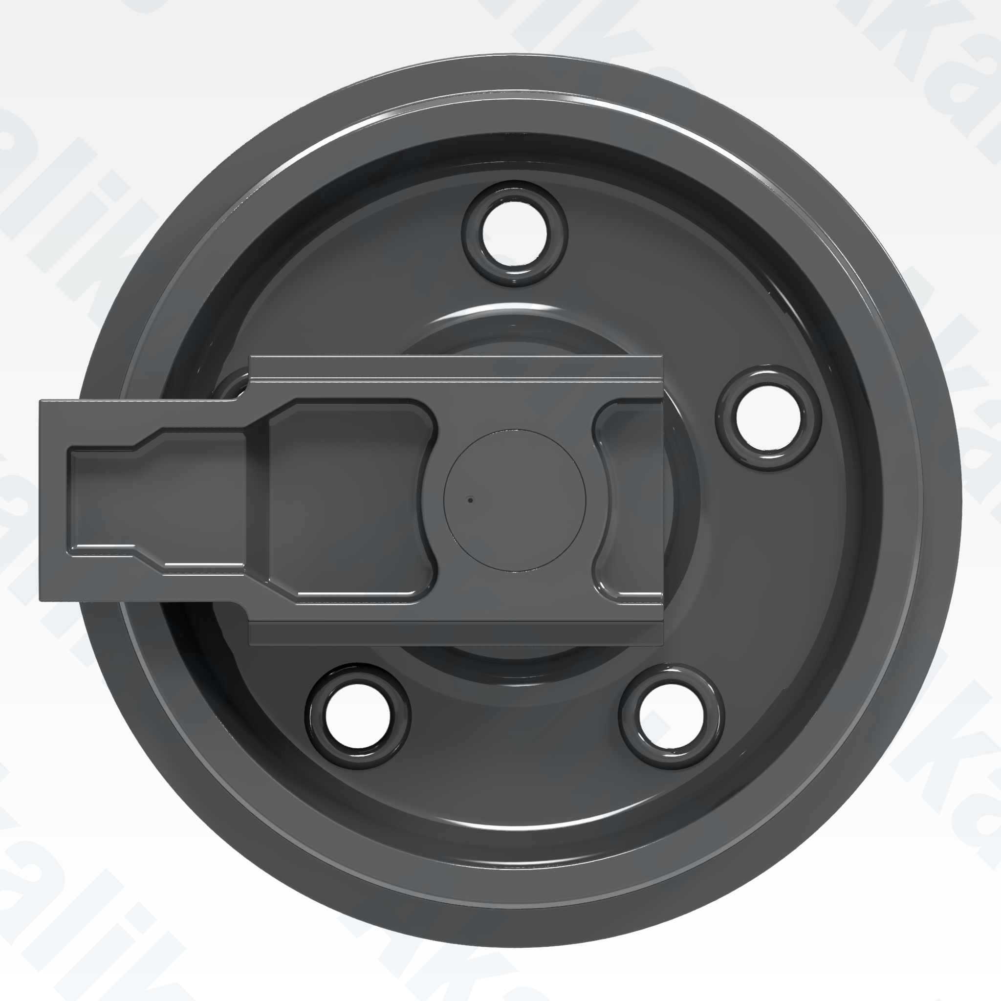 Side view of replacement/aftermarket brand new idler for Caterpillar 6040/6040 FS excavator.