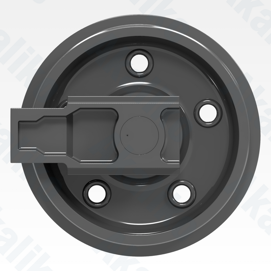 Side view of replacement/aftermarket brand new idler for Caterpillar 6040/6040 FS excavator.