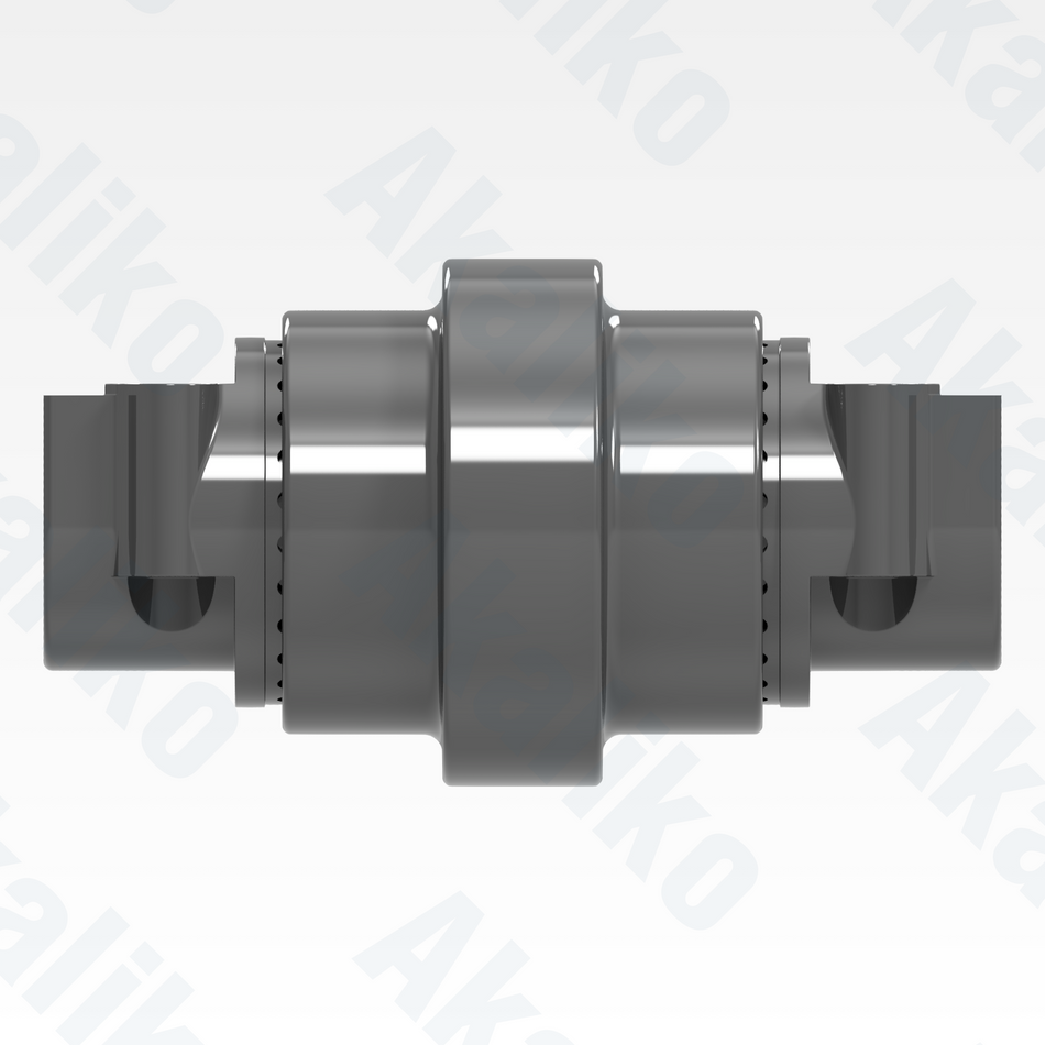Side view of replacement/aftermarket brand new carrier roller for Caterpillar 6050/6050 FS excavator.