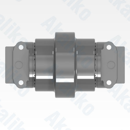 Top view of replacement/aftermarket brand new carrier roller for Caterpillar 6050/6050 FS excavator.