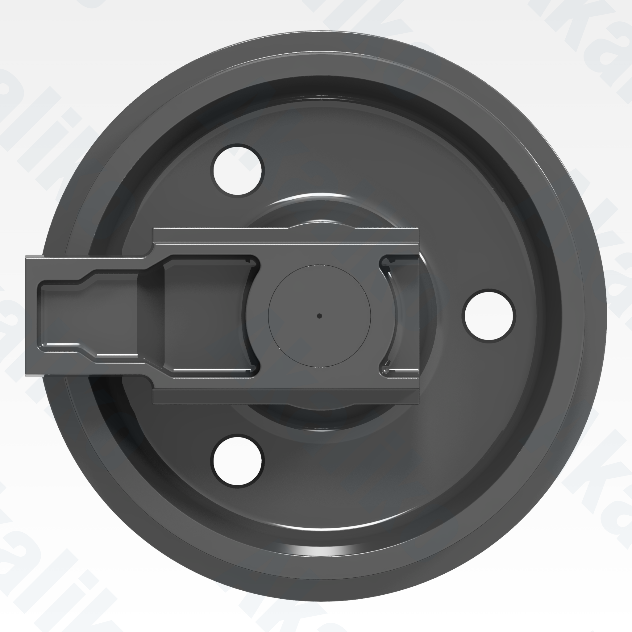 Side view of replacement/aftermarket brand new idler for Caterpillar 6050/6050 FS excavator.