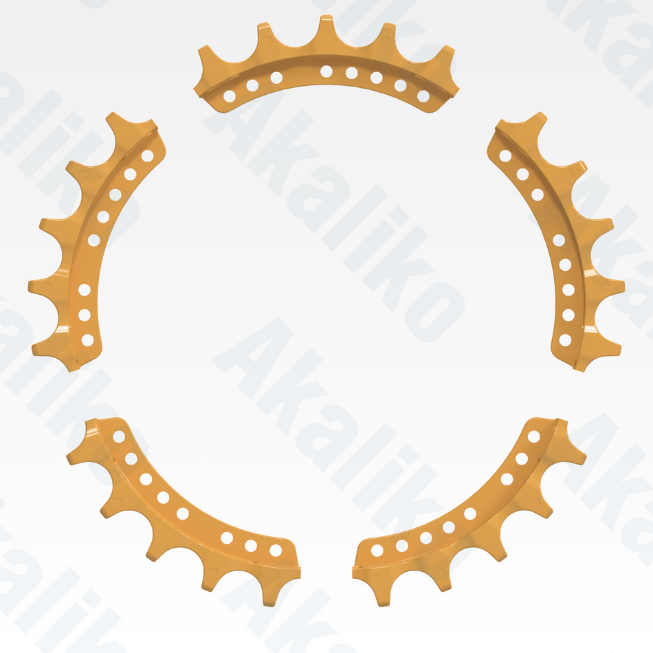 Side view of replacement/aftermarket brand new sprocket segment assembly for Caterpillar D11/D11R/D11T track dozer.