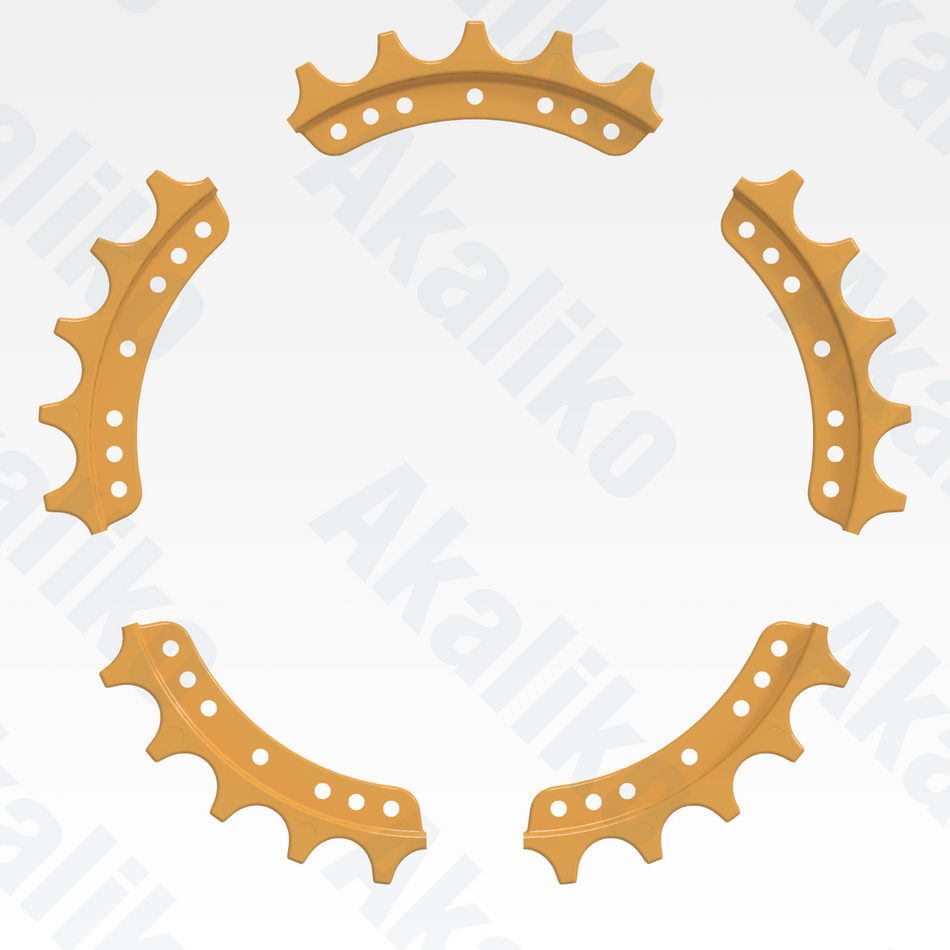 Side view of replacement/aftermarket brand new sprocket segment assembly for Caterpillar D8R/D8R II/D8T track dozer.
