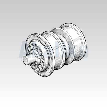 Akaliko placeholder image for a double flange track roller showing an artistically drawn track roller on a grey background with Akaliko watermark in blue.