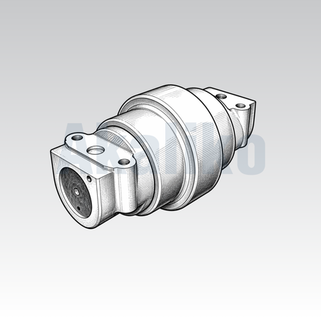 Akaliko placeholder image for a track roller showing an artistically drawn track roller with a protruding centre on a grey background with Akaliko watermark in blue.