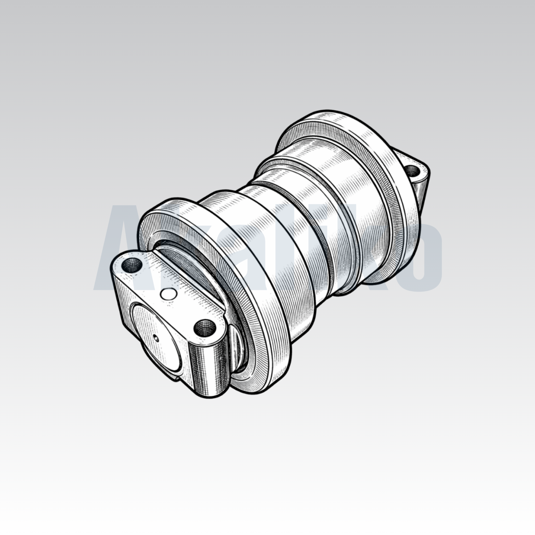 Akaliko placeholder image for a single flange track roller showing an artistically drawn track roller on a grey background with Akaliko watermark in blue.