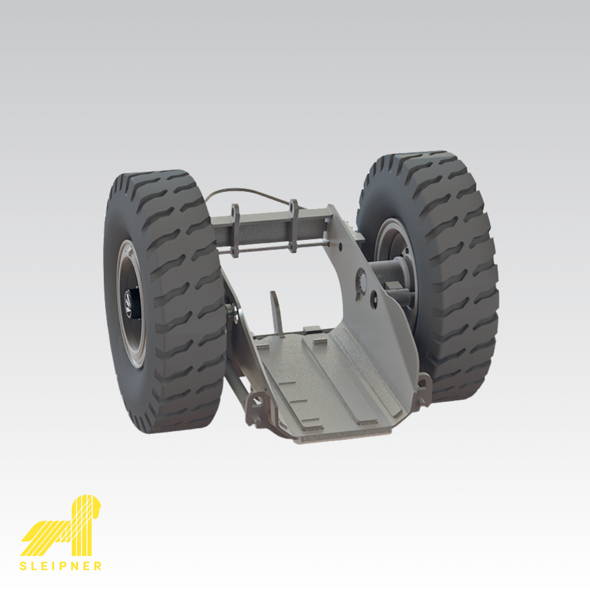 Product image for Sleipner E30 dollies depicting a single unit with 2 wheels with Sleipner logo in the bottom left corner.