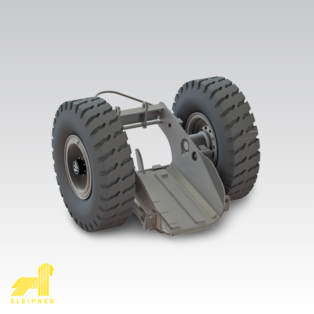 Product image for Sleipner E50 dollies depicting a single unit with 2 wheels with Sleipner logo in the bottom left corner.