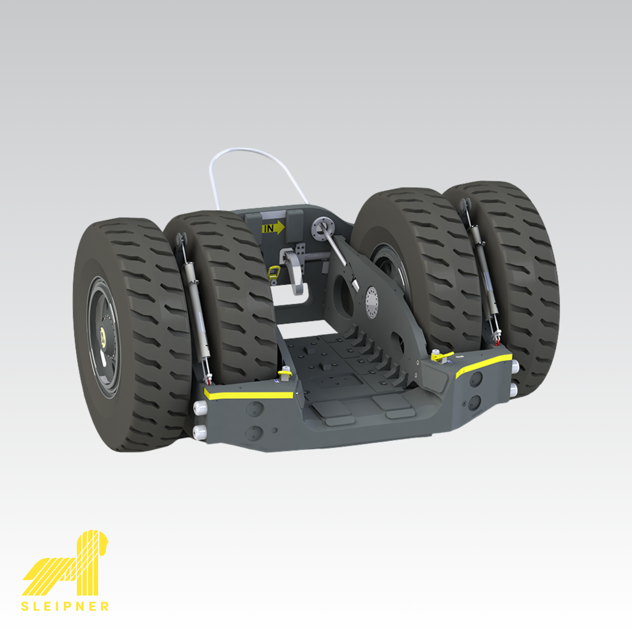 Product image for Sleipner E550 dollies depicting a single unit with 4 wheels with Sleipner logo in the bottom left corner.