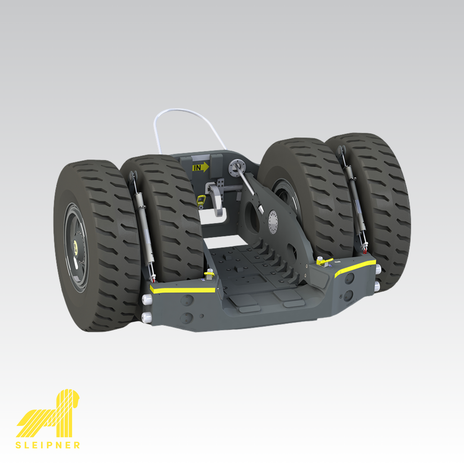 Product image for Sleipner E550 dollies depicting a single unit with 4 wheels with Sleipner logo in the bottom left corner.