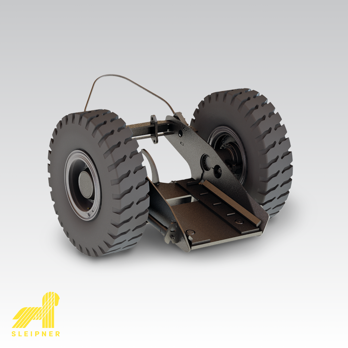 Product image for Sleipner E70 dollies depicting a single unit with 2 wheels with Sleipner logo in the bottom left corner.