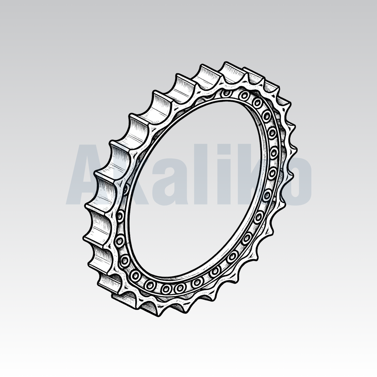 Akaliko product placeholder image for sprocket featuring an angled 3D view of sprocket on grey gradient background.