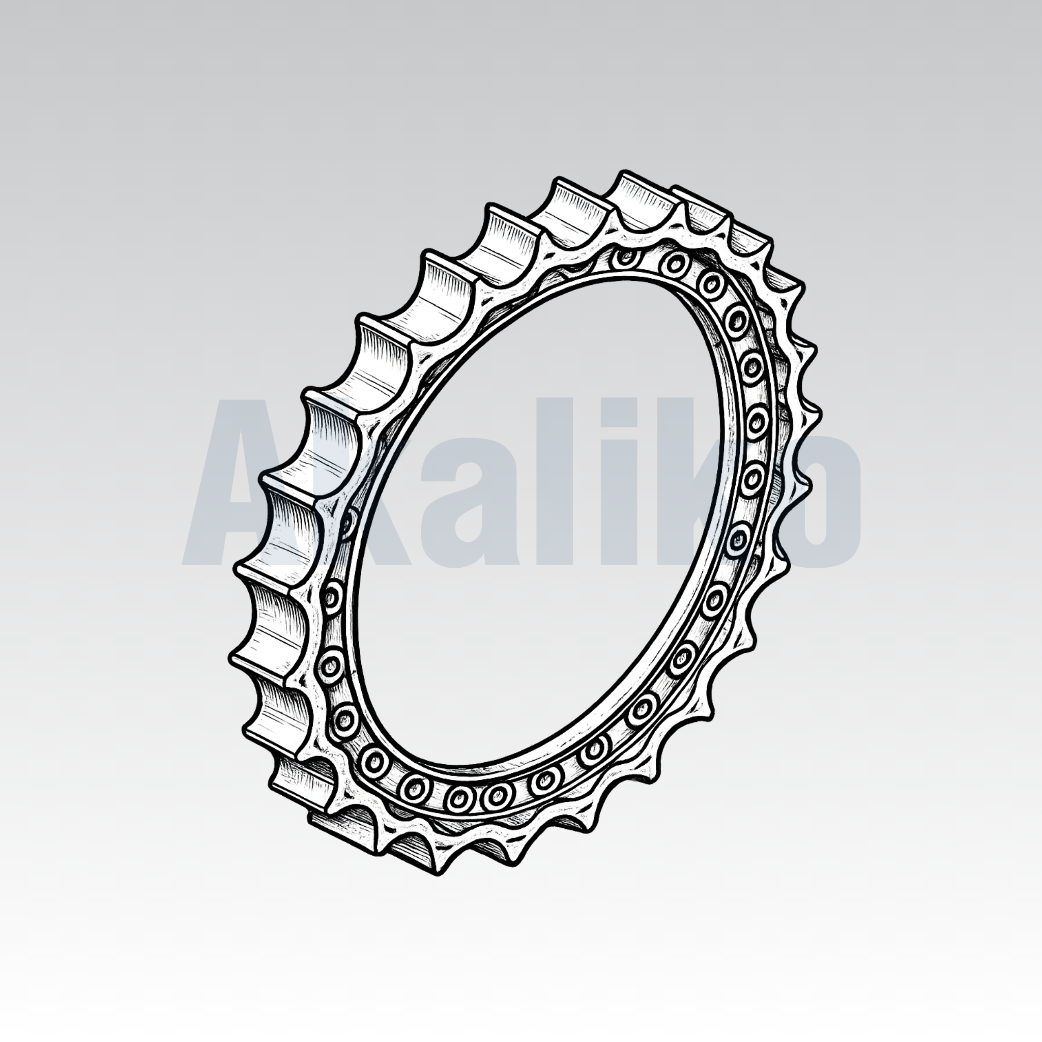 Akaliko product placeholder image for sprocket featuring an angled 3D view of sprocket on grey gradient background.