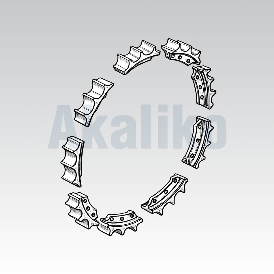 Akaliko product placeholder image for sprocket segment assembly featuring an angled 3D view of a segmented sprocket on grey gradient background.