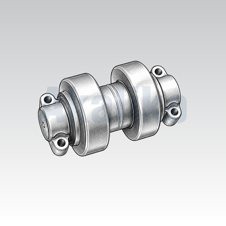 Akaliko placeholder image for a track roller showing an artistically drawn roller with thick single flange on each side on a grey background with Akaliko watermark in blue.