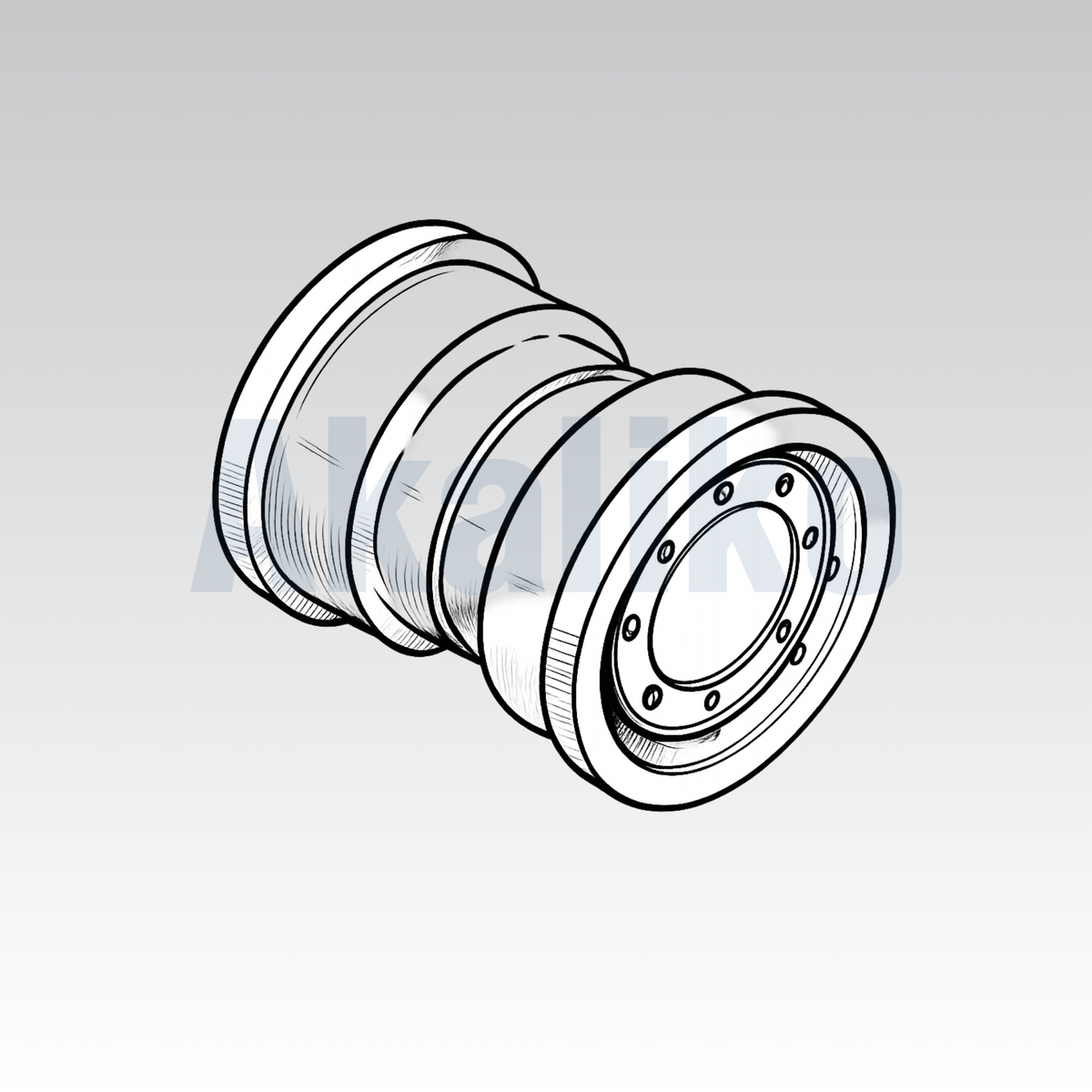 Akaliko product placeholder image for track roller featuring an angled 3D view of a track roller on grey gradient background.