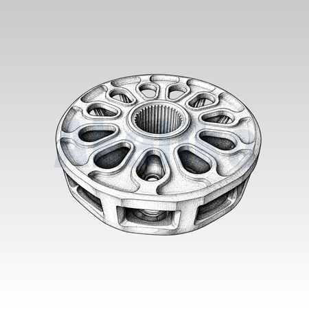 Akaliko placeholder image for a tumbler showing an artistically drawn drive wheel on a grey background with Akaliko watermark in blue.